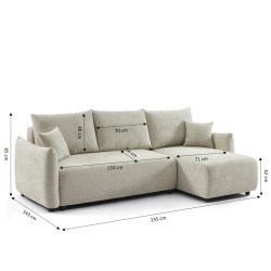Canapé d'angle NEMEA convertible et réversible tissu beige 4 places