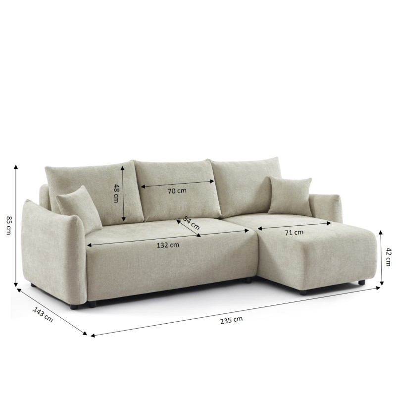 Canapé d'angle NEMEA convertible et réversible tissu beige 4 places
