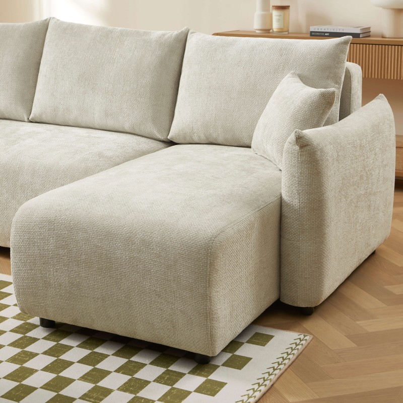 Canapé d'angle NEMEA convertible et réversible tissu beige 4 places
