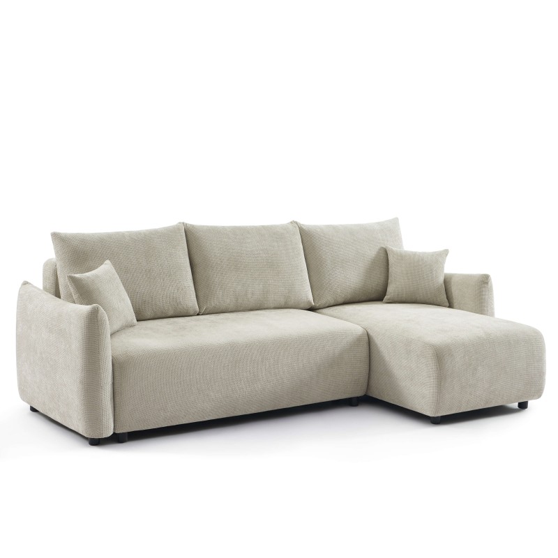 Canapé d'angle NEMEA convertible et réversible tissu beige 4 places