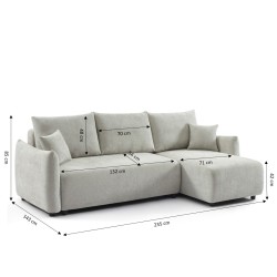Canapé d'angle NEMEA convertible et réversible tissu gris 4 places