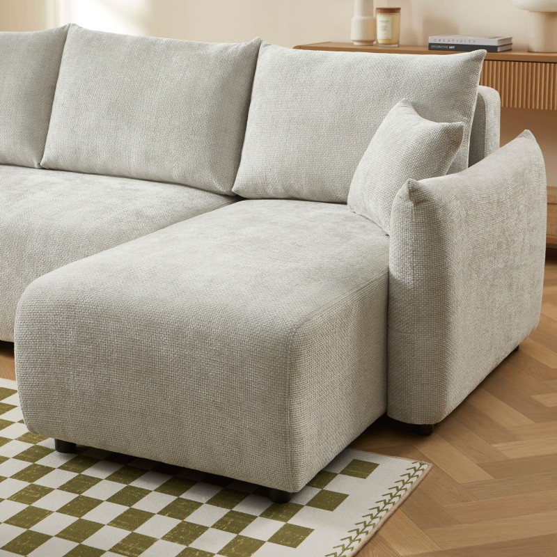Canapé d'angle NEMEA convertible et réversible tissu gris 4 places