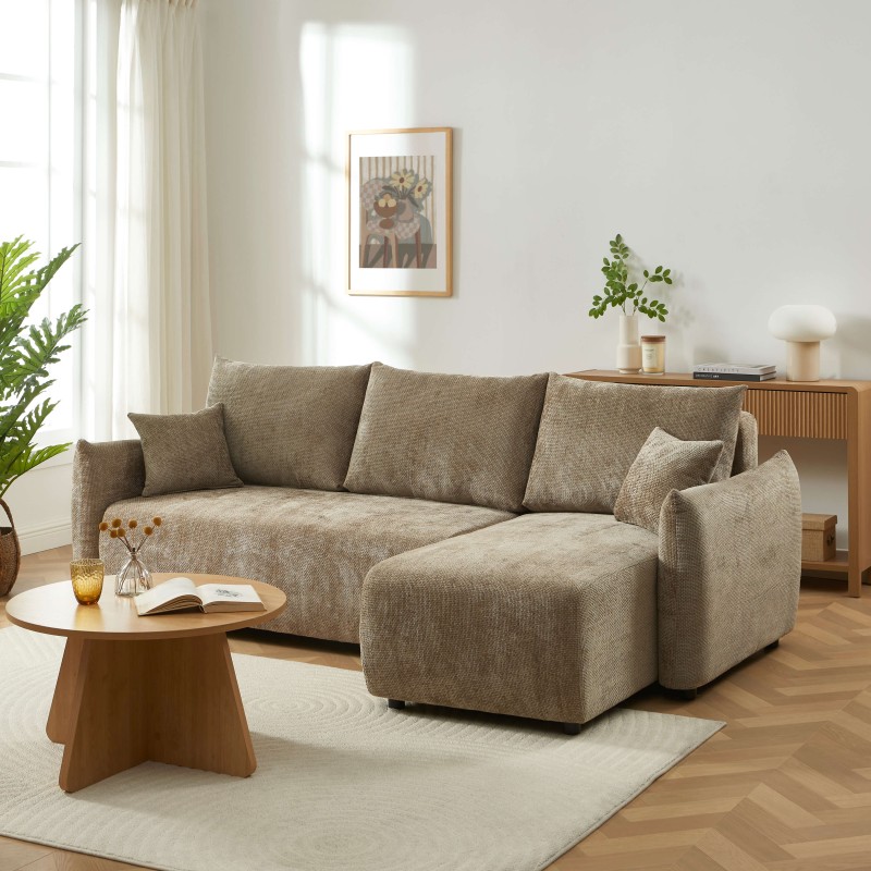 Canapé d'angle NEMEA convertible et réversible tissu marron 4 places