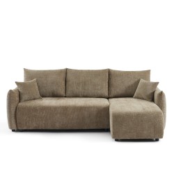 Canapé d'angle NEMEA convertible et réversible tissu marron 4 places