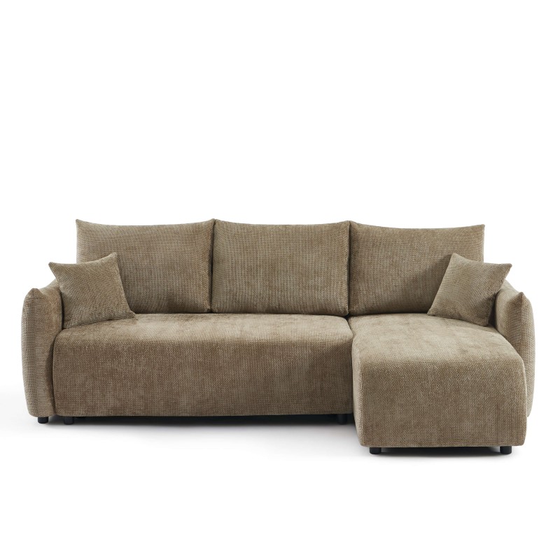 Canapé d'angle NEMEA convertible et réversible tissu marron 4 places