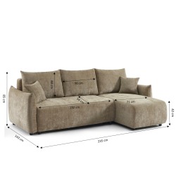 Canapé d'angle NEMEA convertible et réversible tissu marron 4 places
