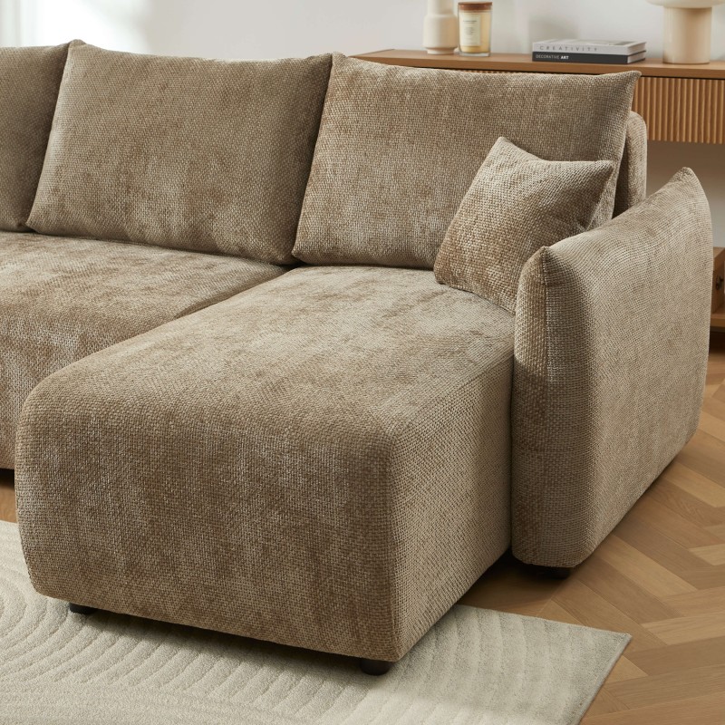 Canapé d'angle NEMEA convertible et réversible tissu marron 4 places