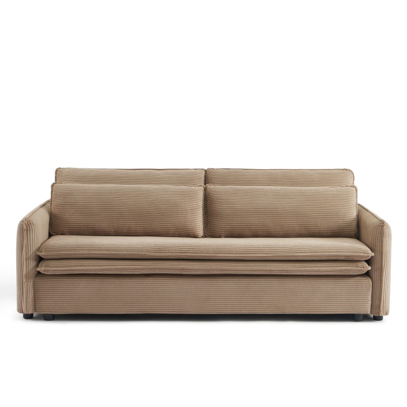 Canapé droit CIBOLA convertible velours côtelé taupe 3 places