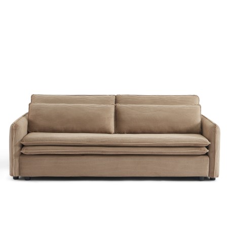 Canapé droit CIBOLA convertible velours côtelé taupe 3 places