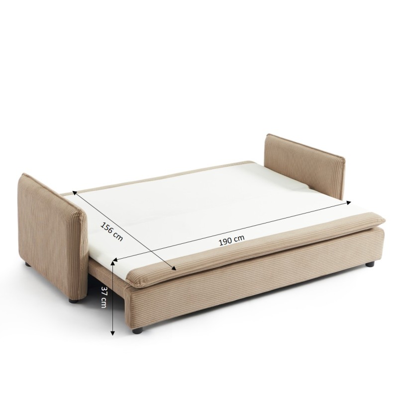 Canapé droit CIBOLA convertible velours côtelé taupe 3 places