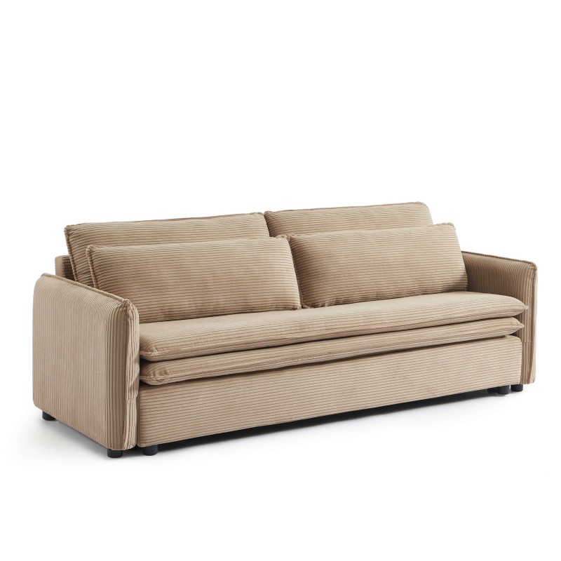 Canapé droit CIBOLA convertible velours côtelé taupe 3 places