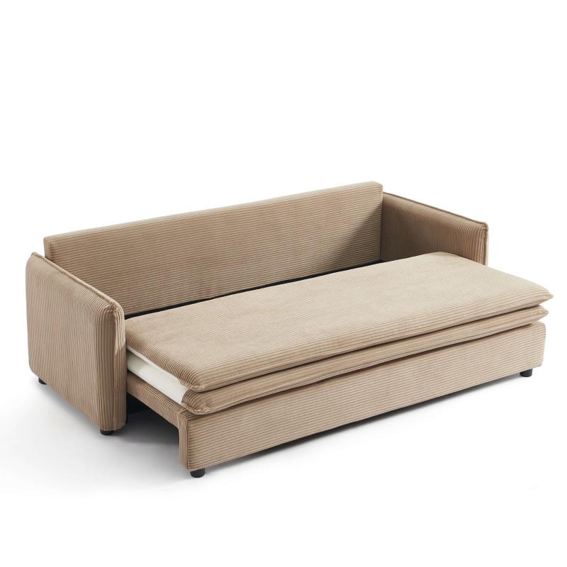 Canapé droit CIBOLA convertible velours côtelé taupe 3 places