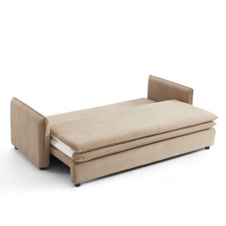Canapé droit CIBOLA convertible velours côtelé taupe 3 places