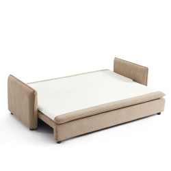 Canapé droit CIBOLA convertible velours côtelé taupe 3 places