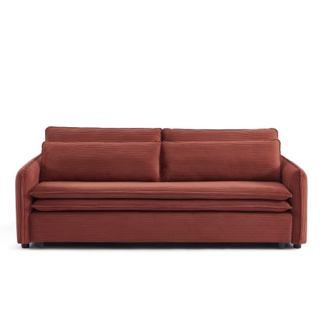 Canapé droit CIBOLA convertible velours côtelé terracotta 3 places