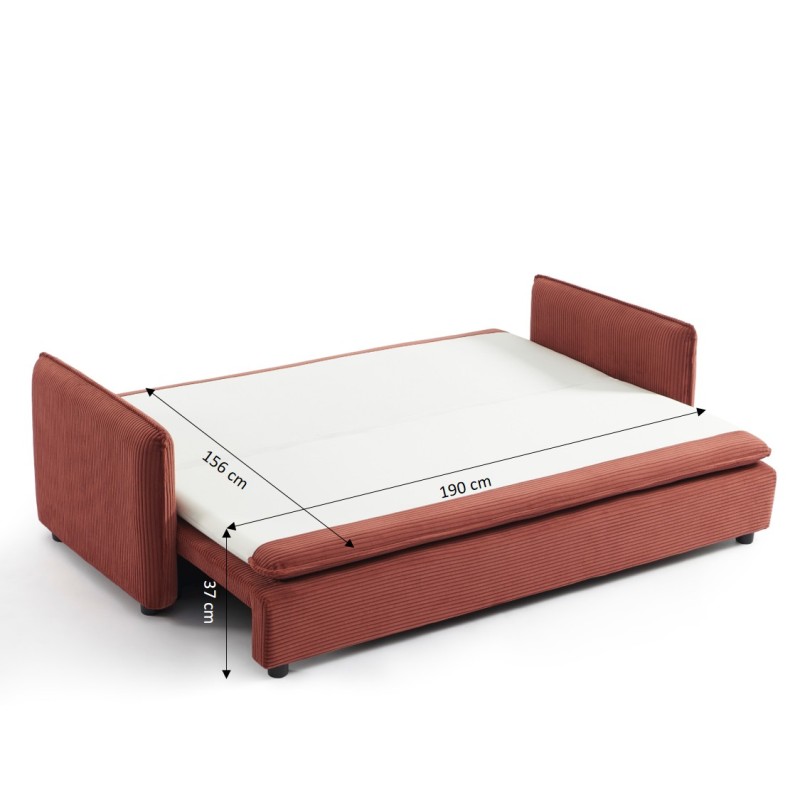 Canapé droit CIBOLA convertible velours côtelé terracotta 3 places