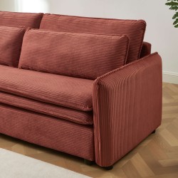 Canapé droit CIBOLA convertible velours côtelé terracotta 3 places