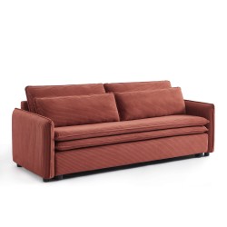 Canapé droit CIBOLA convertible velours côtelé terracotta 3 places