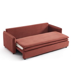 Canapé droit CIBOLA convertible velours côtelé terracotta 3 places
