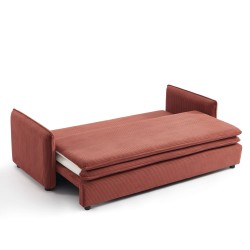 Canapé droit CIBOLA convertible velours côtelé terracotta 3 places