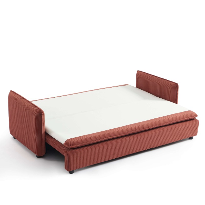 Canapé droit CIBOLA convertible velours côtelé terracotta 3 places