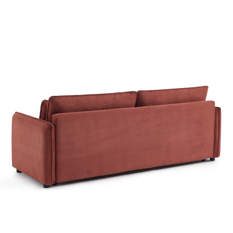 Canapé droit CIBOLA convertible velours côtelé terracotta 3 places