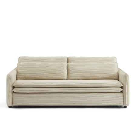 Canapé droit CIBOLA convertible velours côtelé beige 3 places