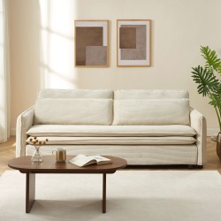 Canapé droit CIBOLA convertible velours côtelé beige 3 places