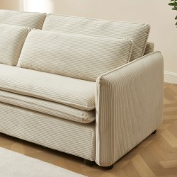 Canapé droit CIBOLA convertible velours côtelé beige 3 places