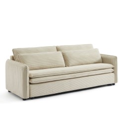 Canapé droit CIBOLA convertible velours côtelé beige 3 places