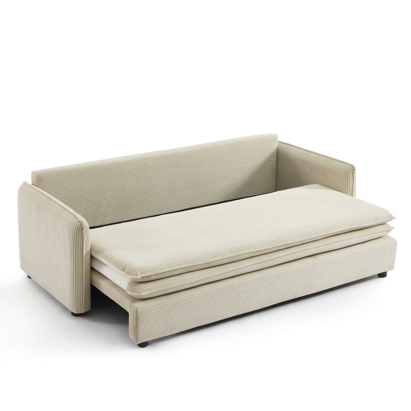 Canapé droit CIBOLA convertible velours côtelé beige 3 places