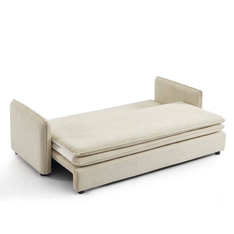 Canapé droit CIBOLA convertible velours côtelé beige 3 places