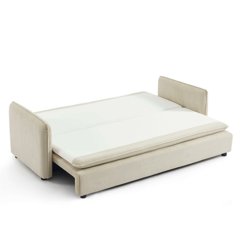 Canapé droit CIBOLA convertible velours côtelé beige 3 places