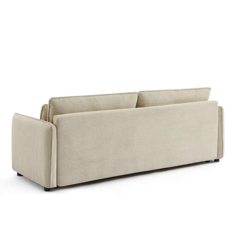 Canapé droit CIBOLA convertible velours côtelé beige 3 places