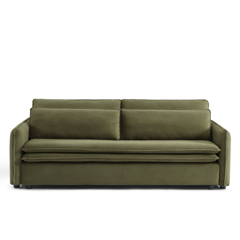 Canapé droit CIBOLA convertible velours côtelé vert 3 places