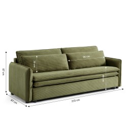 Canapé droit CIBOLA convertible velours côtelé vert 3 places