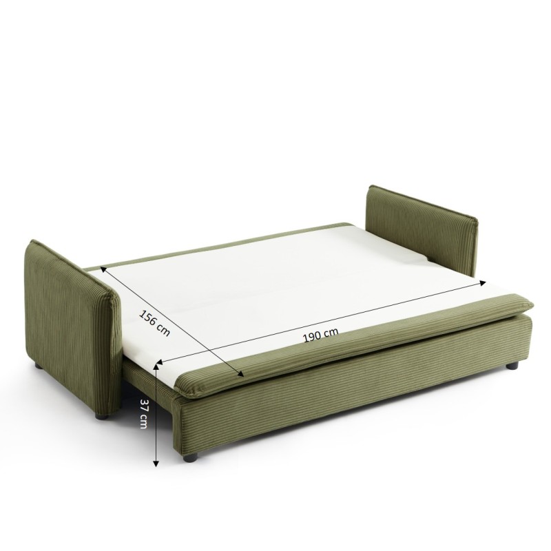 Canapé droit CIBOLA convertible velours côtelé vert 3 places