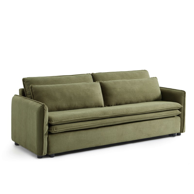 Canapé droit CIBOLA convertible velours côtelé vert 3 places
