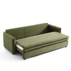 Canapé droit CIBOLA convertible velours côtelé vert 3 places