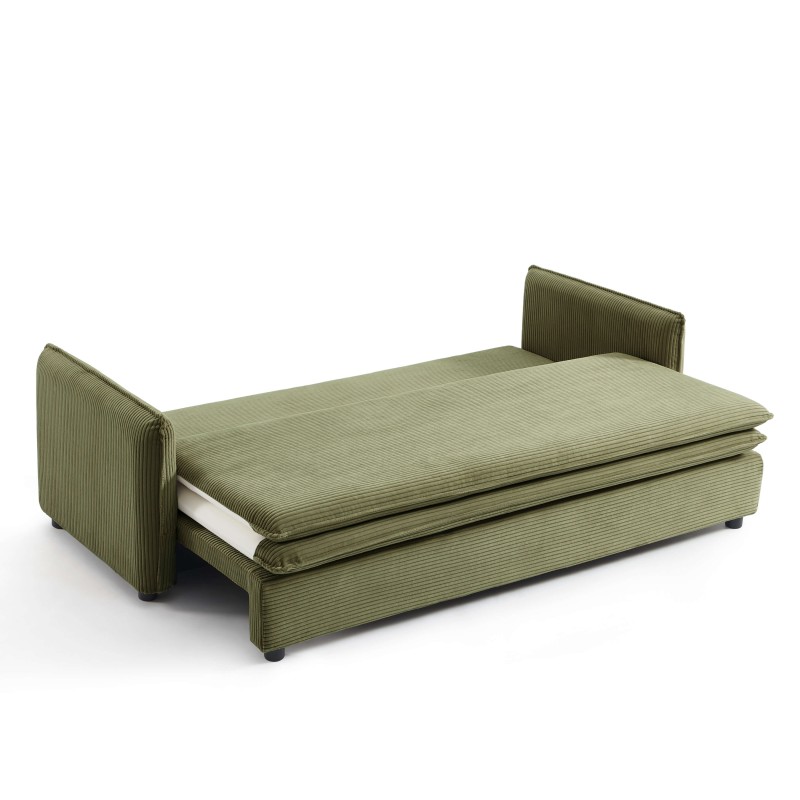 Canapé droit CIBOLA convertible velours côtelé vert 3 places