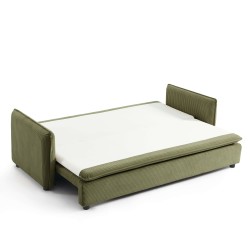 Canapé droit CIBOLA convertible velours côtelé vert 3 places
