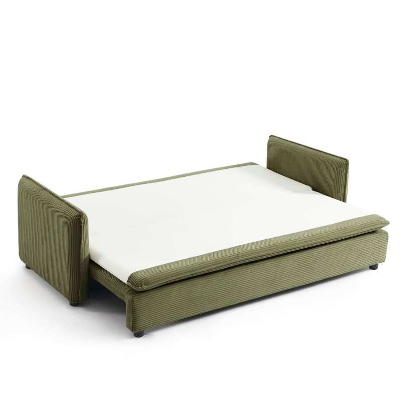 Canapé droit CIBOLA convertible velours côtelé vert 3 places