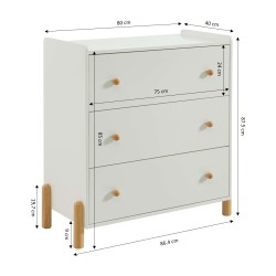 Commode enfant MONA blanc 3 tiroirs