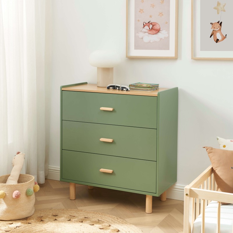 Commode enfant AURA couleur vert 3 tiroirs