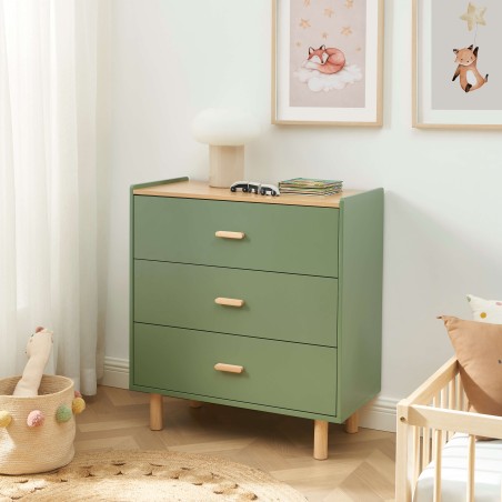 Commode enfant AURA couleur vert 3 tiroirs