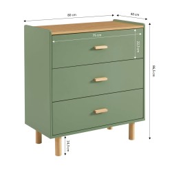 Commode enfant AURA couleur vert 3 tiroirs