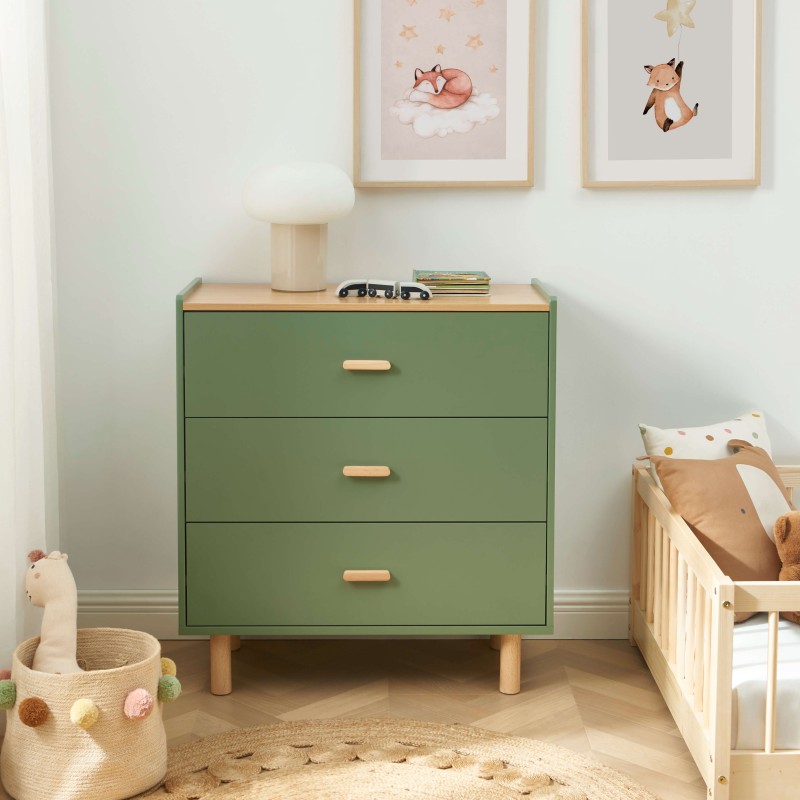 Commode enfant AURA couleur vert 3 tiroirs