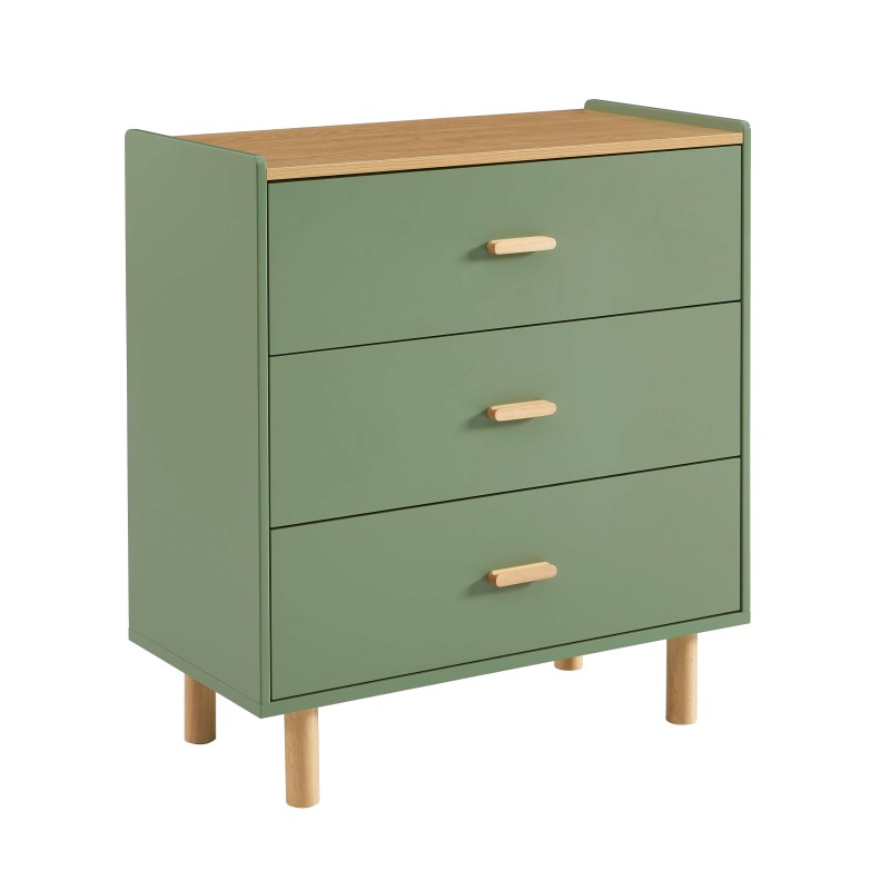 Commode enfant AURA couleur vert 3 tiroirs