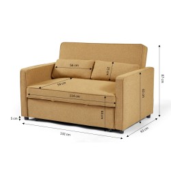 Canapé droit NEVA convertible tissu jaune 2 places