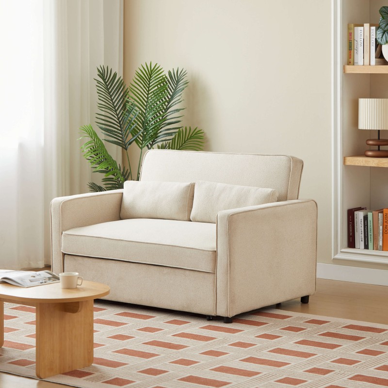 Canapé droit NEVA convertible tissu beige 2 places